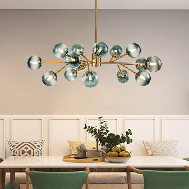 AquaSphere | Stylish Modern 15-Light Blue Glass Dining Room Chandelier Main Image