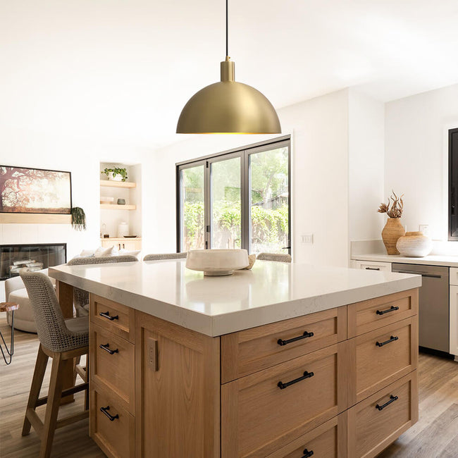 Sleek Modern Brass Finish Dome Pendant Light for Kitchen Island Lighting 0 Hover Image